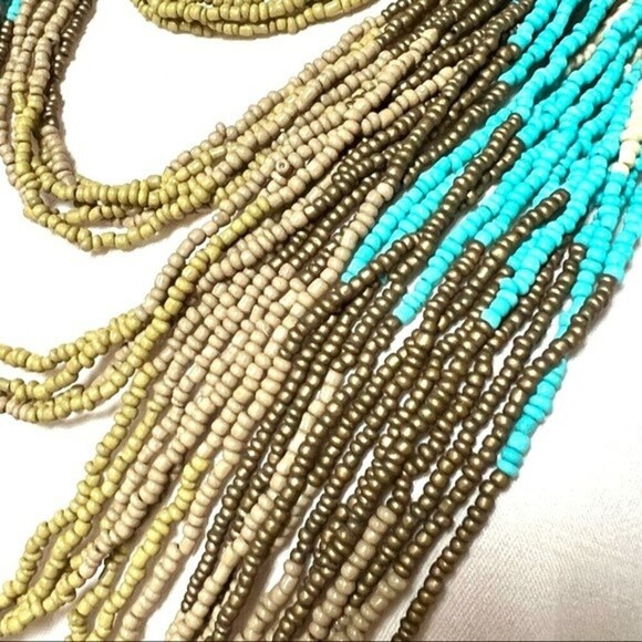 Long 34” multi-strand beaded necklace multicolor seed bead statement Bohomian - Picture 7 of 10